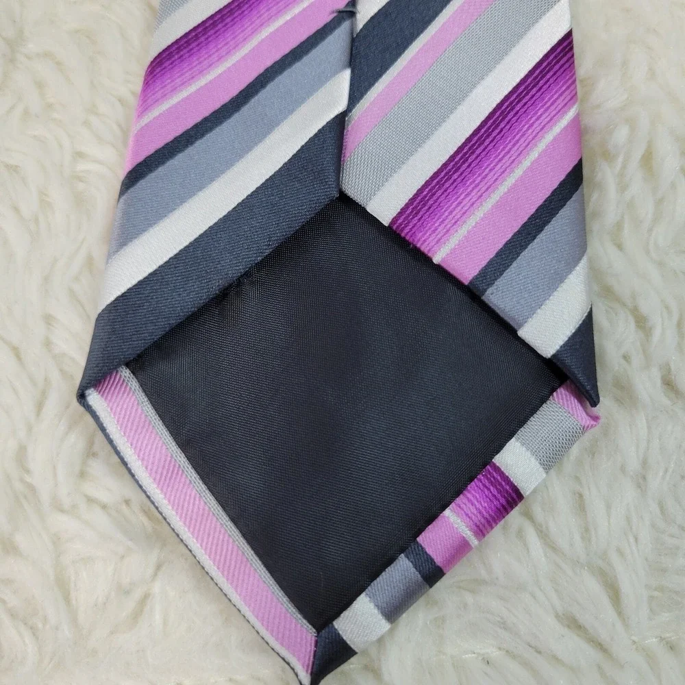 Stafford Striped Necktie Men's Pink Gray White Print Wedding‎ Suit Polyester Tie